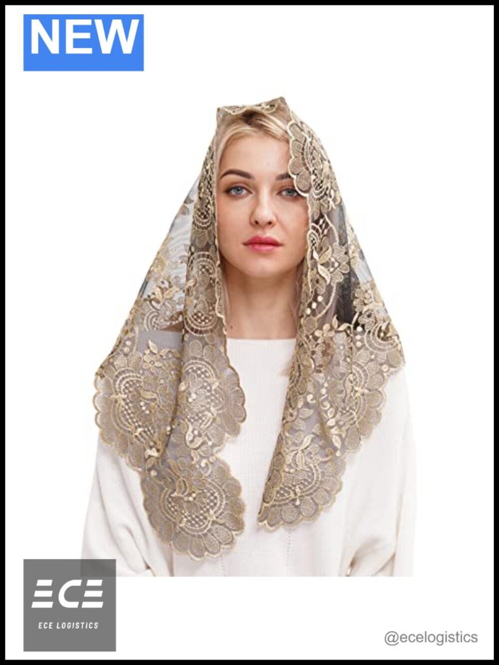 Lace Mantilla Veil Embroidered Triangle Head Covering for Latin Mass